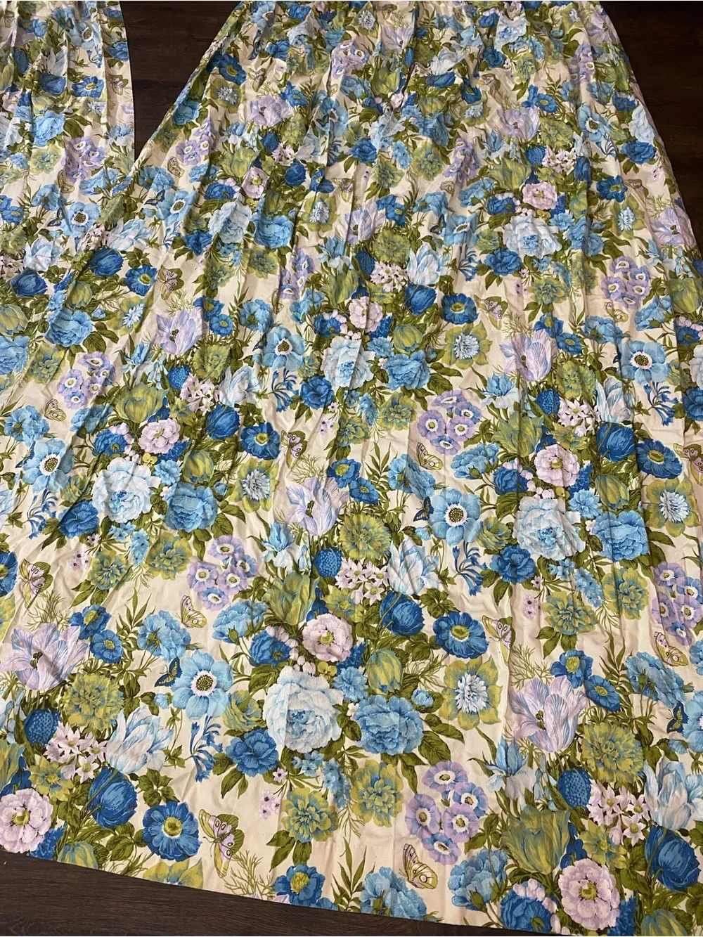 Vintage Permanent Press Pinch Pleat MCM Floral Butterfly Long Curtains Set Of 2